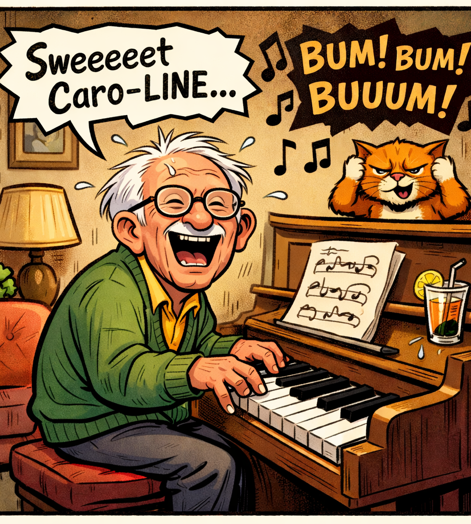 Oblivious Old man at Piano